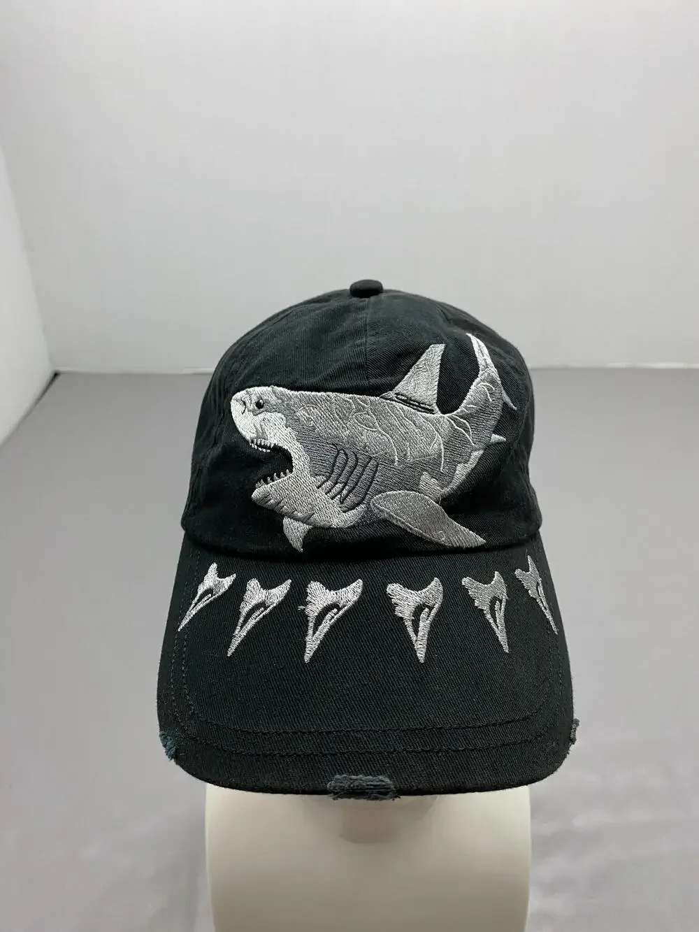Hat Cap Strap Back One Size Black Kid Tees Fish Shark Embroidered Baseball